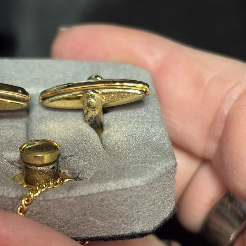 Dior Gold and Black Cuff Links Vintage including Tie Clip Free